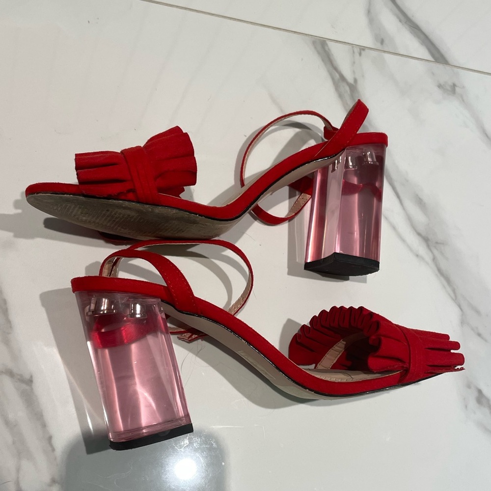 Red Suede Urban Outfitters Heels size 39/8 - Picture 3 of 4